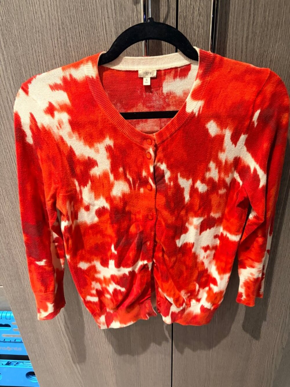 J.Crew Red Tie-Dye Button-Front Cardigan